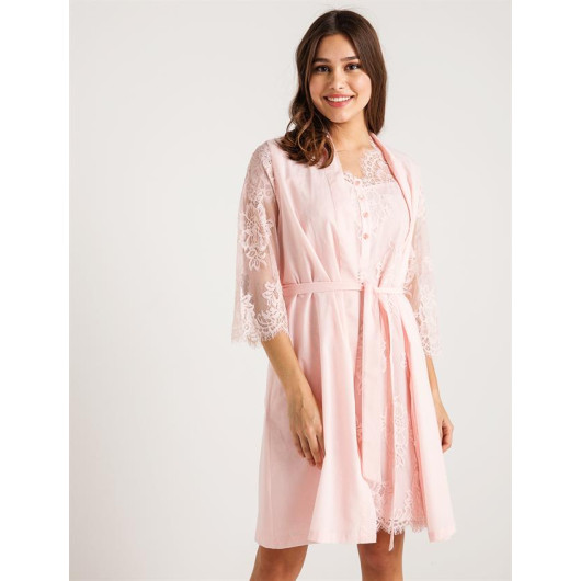 Cotton Lace Dressing Gown Nightgown Set