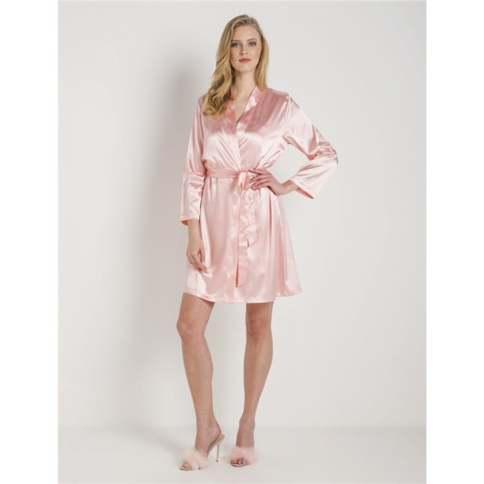 Short Dressing Gown With Bride Writing On The Back In Plain Satin Fabric