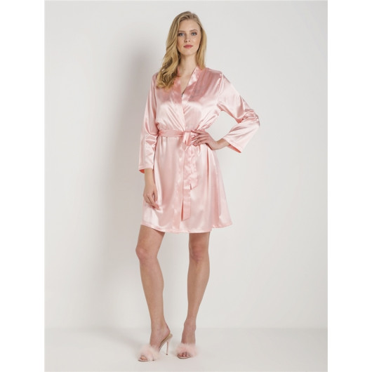 Short Dressing Gown With Bride Writing On The Back In Plain Satin Fabric