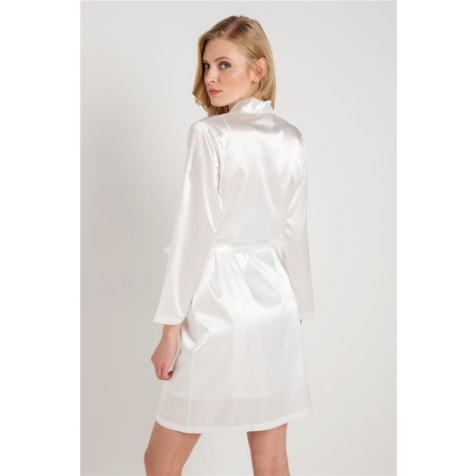 Plain Satin Fabric Short Dressing Gown