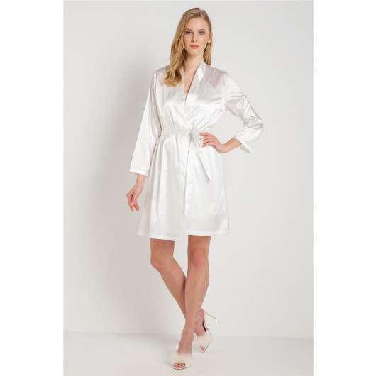 Plain Satin Fabric Short Dressing Gown