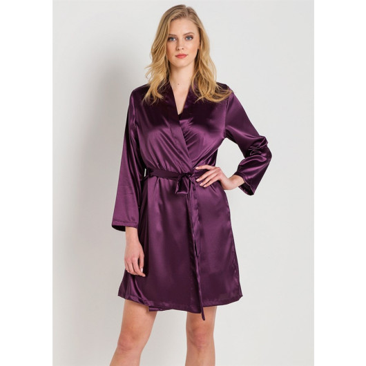 Plain Satin Fabric Short Dressing Gown