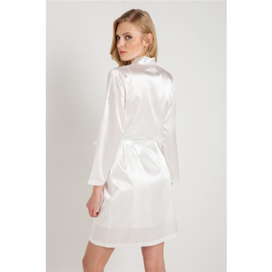 Plain Satin Fabric Short Dressing Gown