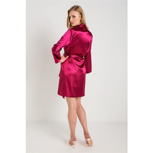 Plain Satin Fabric Short Dressing Gown