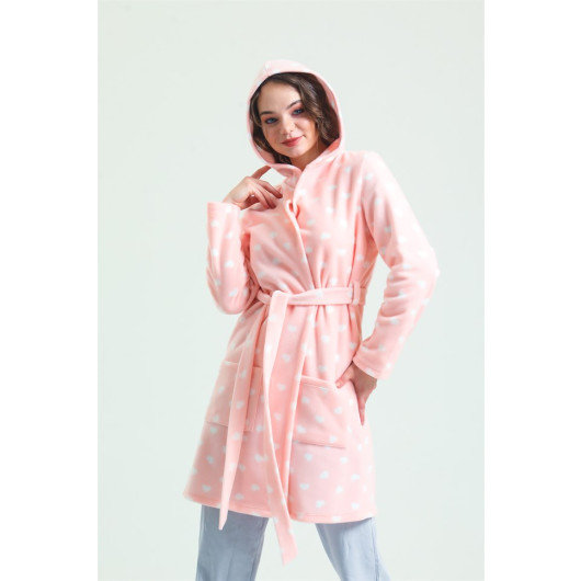 Hooded Polar Fleece Dressing Gown Hood Unlined