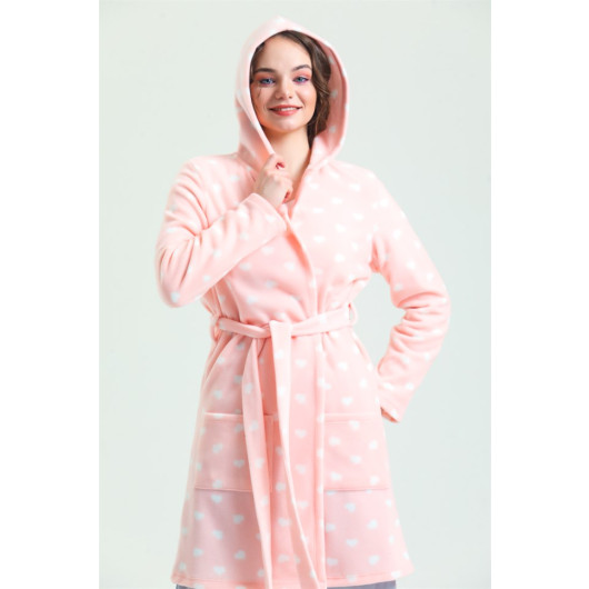 Hooded Polar Fleece Dressing Gown Hood Unlined