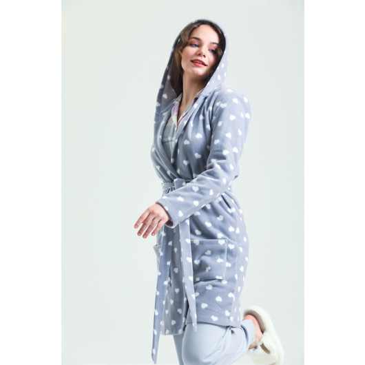 Hooded Polar Fleece Dressing Gown Hood Unlined