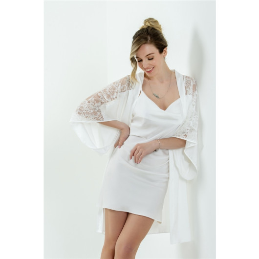 Lace Short Crepe Satin Nightgown