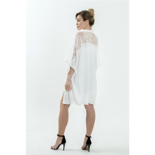 Lace Short Crepe Satin Nightgown