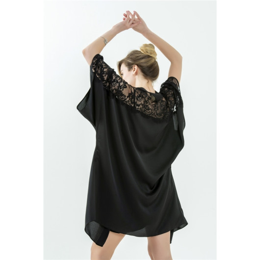 Lace Short Crepe Satin Nightgown