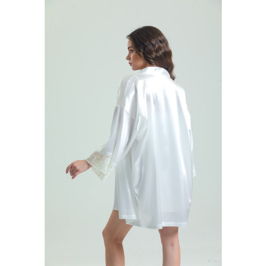 Crepe Satin Lace Dressing Gown