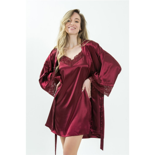 Crepe Satin Lace Dressing Gown