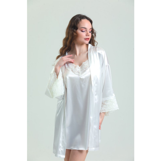 Crepe Satin Lace Dressing Gown