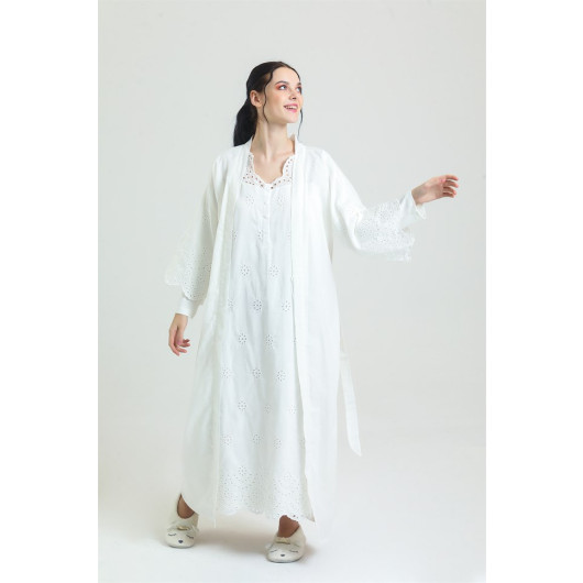 Embroidered Modest Dressing Gown