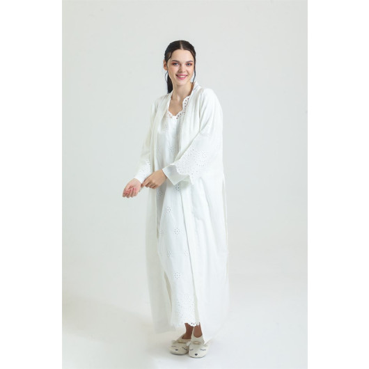 Embroidered Modest Dressing Gown