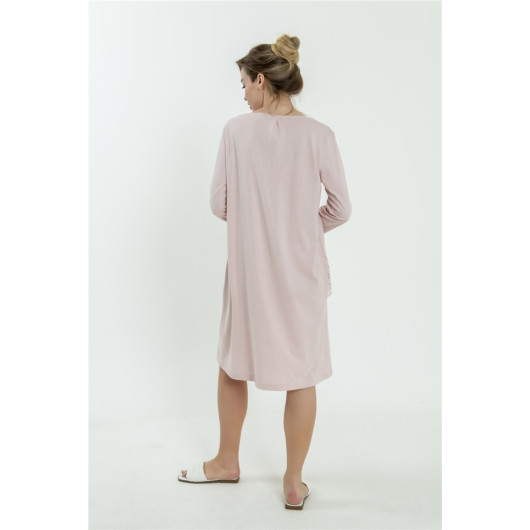 Embroidered Combed Cotton Long Sleeve Nightgown