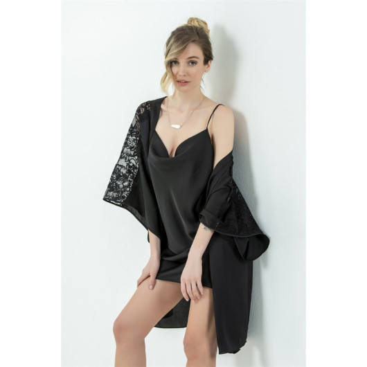 Cowl Neck Crepe Satin Short Nightgown