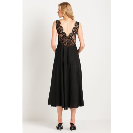 Tassel Lace Crepe Long Nightgown