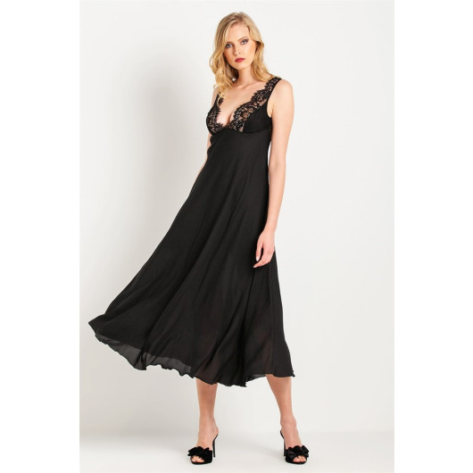 Tassel Lace Crepe Long Nightgown