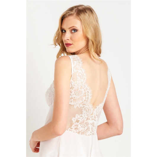 Tassel Lace Crepe Long Nightgown