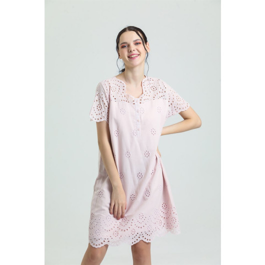 Self Embroidered Patterned Nightgown