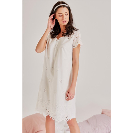 Self Embroidered Patterned Nightgown