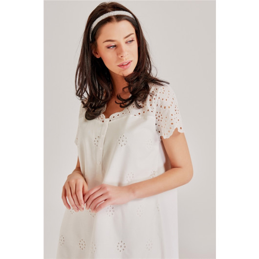 Self Embroidered Patterned Nightgown