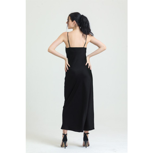 Cowl Neck Crepe Satin Long Nightgown