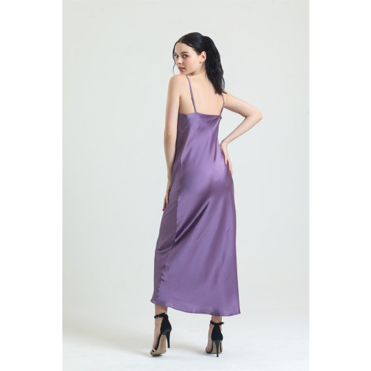 Cowl Neck Crepe Satin Long Nightgown