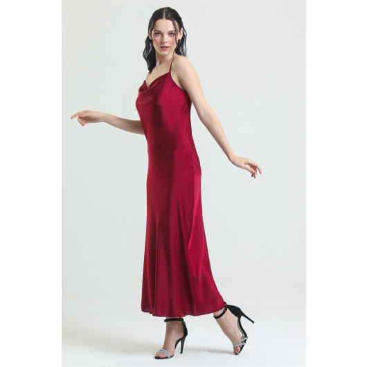 Cowl Neck Crepe Satin Long Nightgown