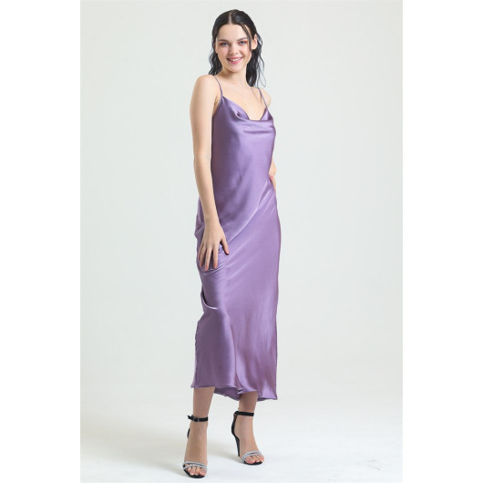 Cowl Neck Crepe Satin Long Nightgown