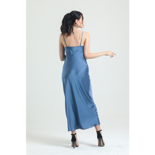 Cowl Neck Crepe Satin Long Nightgown