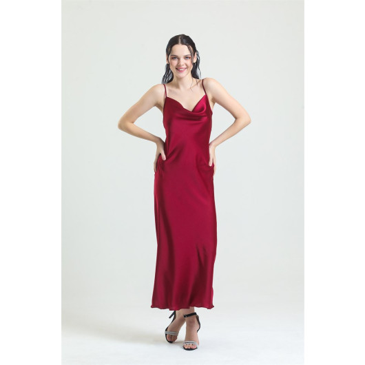 Cowl Neck Crepe Satin Long Nightgown