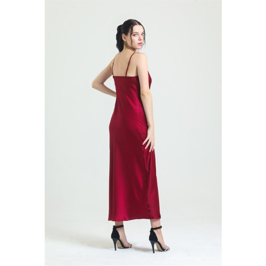 Cowl Neck Crepe Satin Long Nightgown