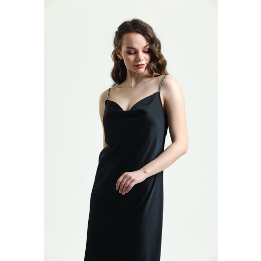 Cowl Neck Satin Stoned Strappy Nightgown