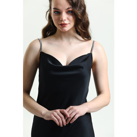 Cowl Neck Satin Stoned Strappy Nightgown