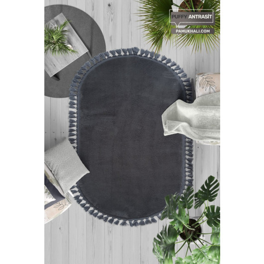 Anthracite Oval Puffy Plush Washable Carpet