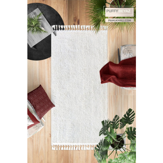 White Rug Puffy Plush Washable Carpet