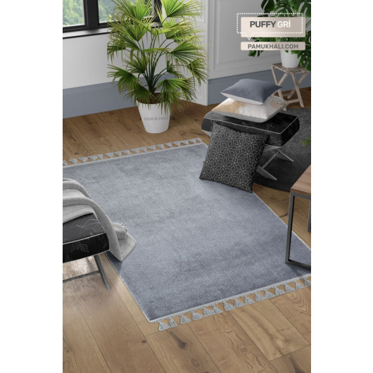 Gray Puffy Plush Washable Carpet