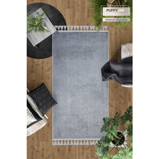 Gray Rug Puffy Plush Washable Carpet
