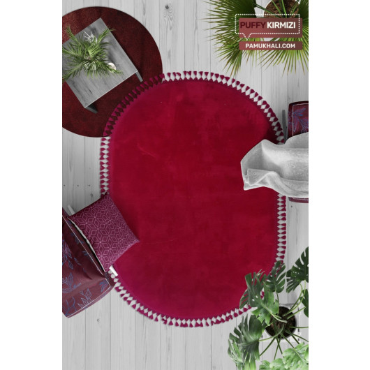 Red Oval Puffy Plush Washable Carpet