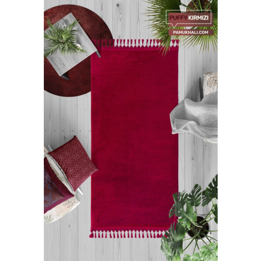 Red Runner Puffy Plush Washable Carpet