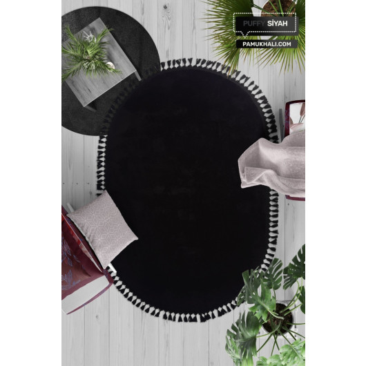 Black Oval Puffy Plush Washable Carpet