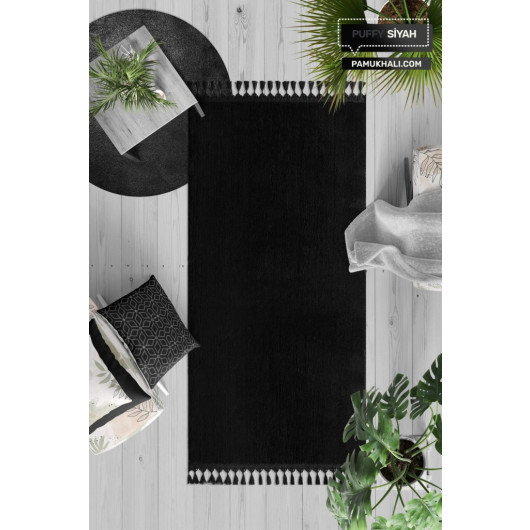 Black Rug Puffy Plush Washable Carpet