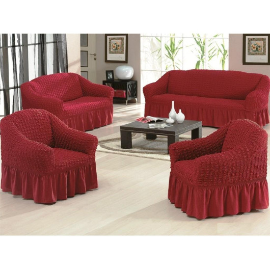 Sofa Cover 4 Pieces Claret Red