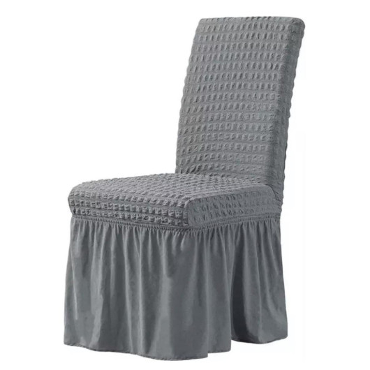 غطاء كرسي بتنورة بنمط كريب قطعتين - رمادي