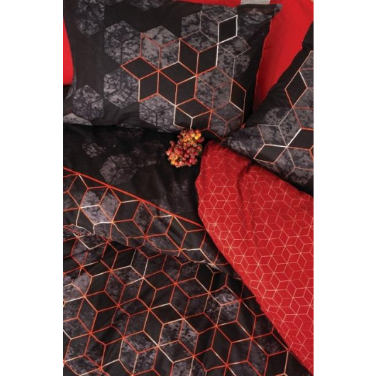 Cotton Box Dark Ranforce Single Duvet Cover Set-Cubo Tile