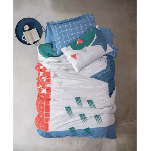 طقم غطاء لحاف مفرد قطن مع ​شرشف مطاط- ازرق استرال