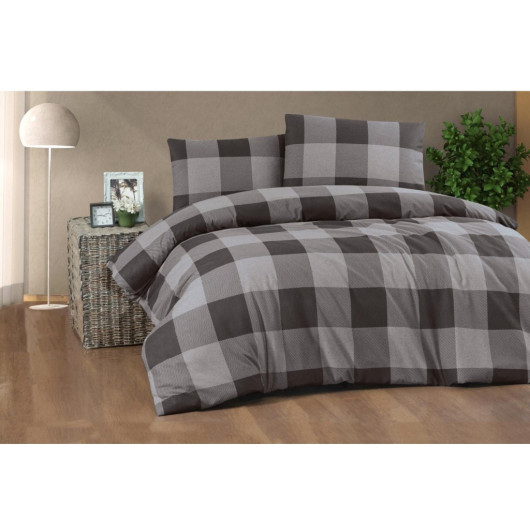 Cotton Collection Double Flannel Duvet Cover Set Green Gray