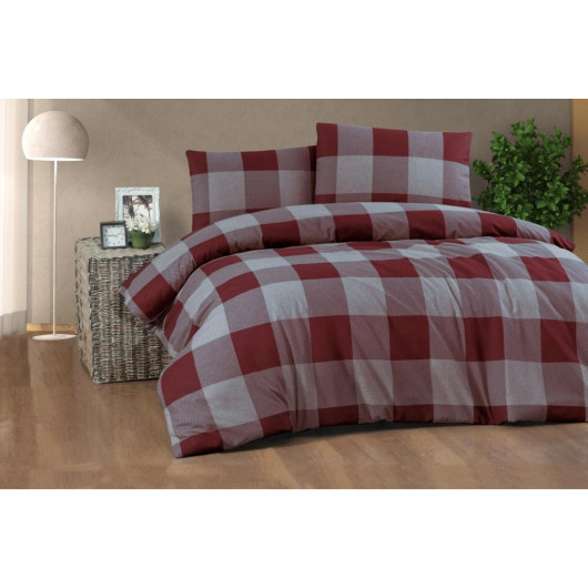 Cotton Collection Double Flannel Duvet Cover Set Green Red